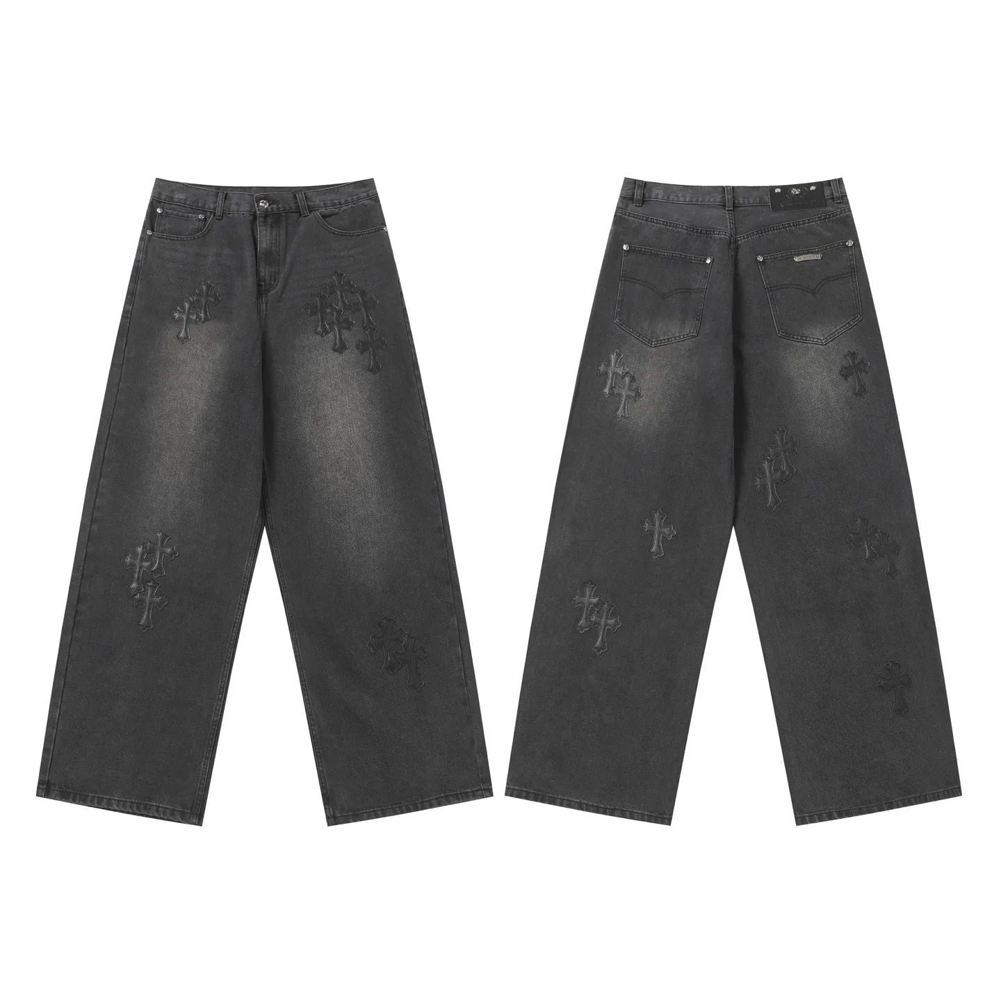 KE302 P270 The only correct leather label version on the market Chrome Hearts CH Heavy-duty washed distressed wide-leg jeans Top ceiling quality 100% correct version The correct version is here!  Believe me this must be the best quality you will ever come across! ! Excellent value for money! !  Styles with different washes and textures are very friendly to people with thin legs and thick legs. The straight version is very flattering to the shape of the legs. The moderate length is timeless and easy to match. It is the basis of various styles and a must-have in the wardrobe! ! Add a little stacking to make the atmosphere easy to control. The fabric is stiff but the upper body is soft without losing texture. The sides and cuffs of some styles have a bone-wash effect. It’s really hard not to love it!  ✅Correctly customize the Croxin metal leather label on the back panel. It is definitely not sold directly with the cross on the finished jeans. 1:1 copying strives for excellence and the details are perfectly grasped. ✅The cross leather label is clear and smooth. Exquisite turning top craftsmanship. ✅Buttons, zippers and hardware are all customized versions of the Croxin LOGO. ✅High-cost washing process. Size: 28 30 32 34 36